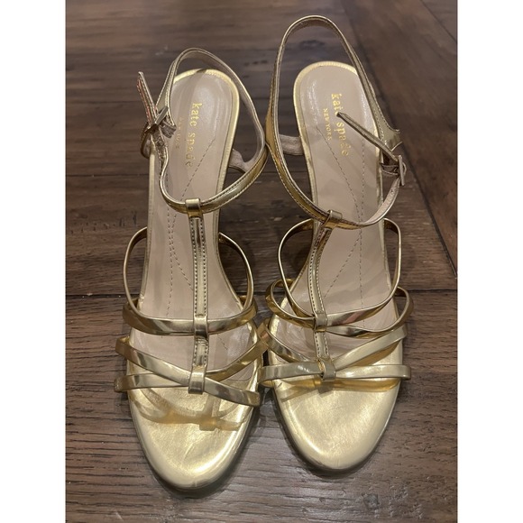 kate spade Shoes - KATE SPADE Women's Sz 8.5 B Metallic Gold Leather Ankle Strap Pumps Heel Sandals